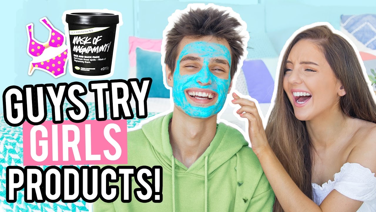 GUYS TRY GIRLS PRODUCTS! / Boyfriend Tests Hair Tools + Beauty Products!
