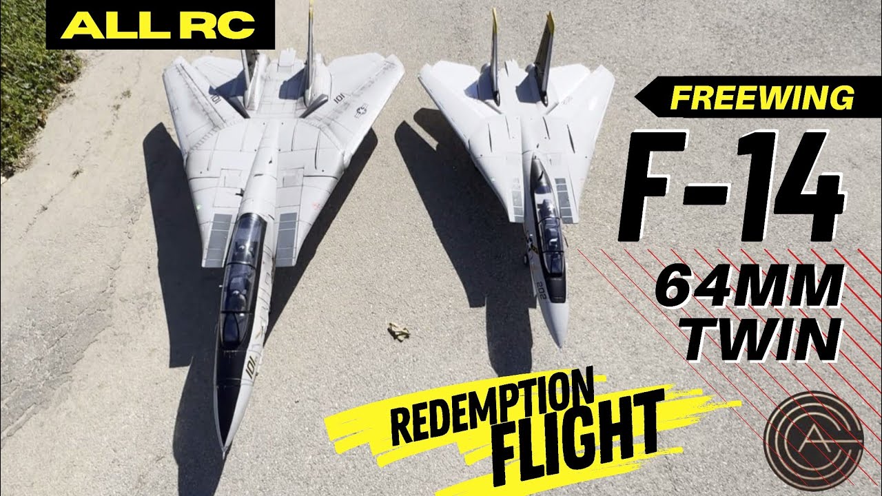 Второй полет F-14 Tomcat с 64-мм двигателем Freewing и сравнением размеров с 80-мм версией