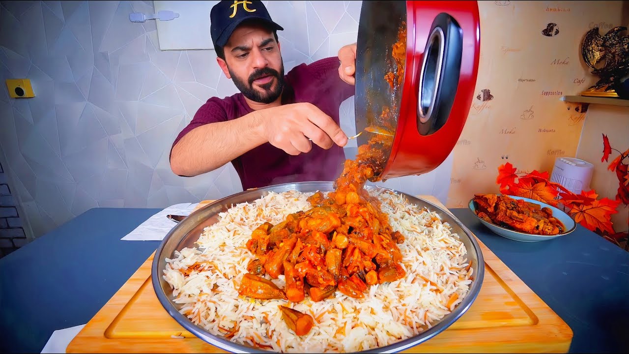 حميسة البامية باللحم اللذيذة على طريقتي الخاصة اكل - موكبانغ Arab Style Okra Stew Mukbang Eating