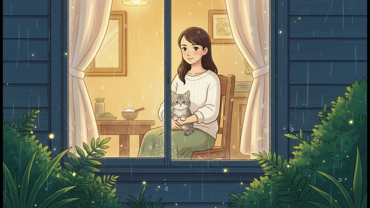 A Peaceful Night in a Wooden Mountain Home  | Ghibli-Style ASMR