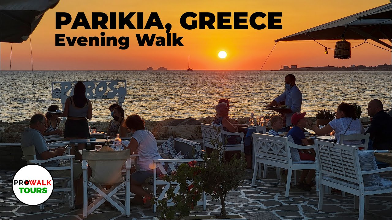 Parikia, Greece Evening Walk - Island of Paros - 4K with Captions