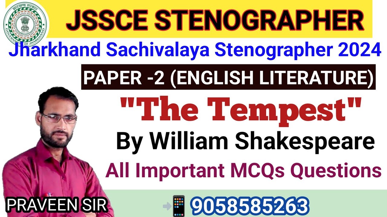 The Tempest by William Shakespeare Important Questions |JSSC Stenographer English | UP TGT PGT, JSSC