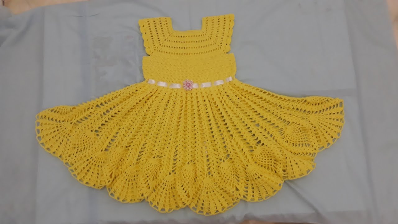 Vestido amarelo de crochê pra menina de 4 e 5 anos