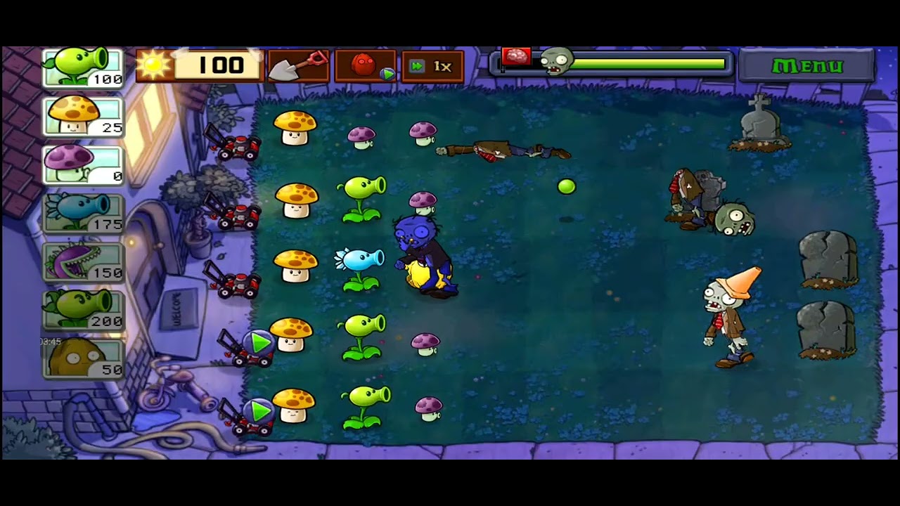 Trying to beat night 3 in plants vs. zombies!!!