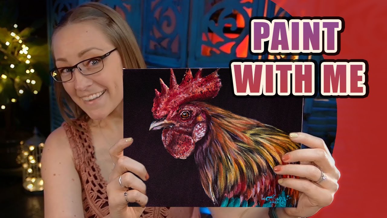Rooster Acrylic painting Tutorial - Full Painting Lesson