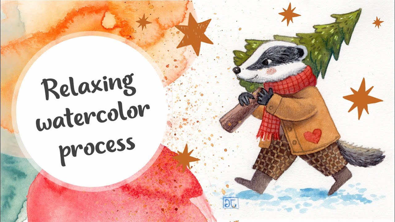 Relaxing Watercolor Process | Cozy Forest Badger 🦡🍂