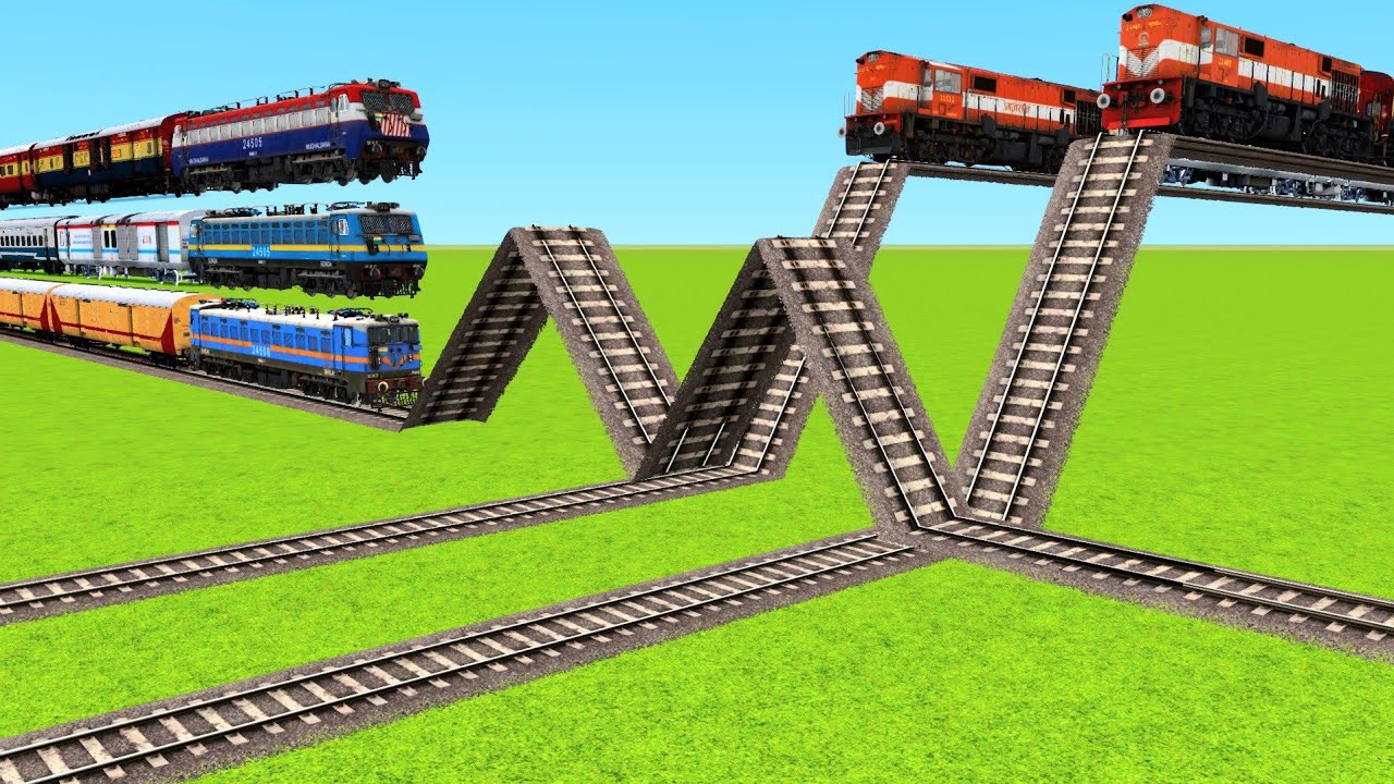TRAINS PASSING ON IMPOSSIBLE POINTED TRACKS & FLYING RAILROAD TRACKS|Train Simulator|Railworks|