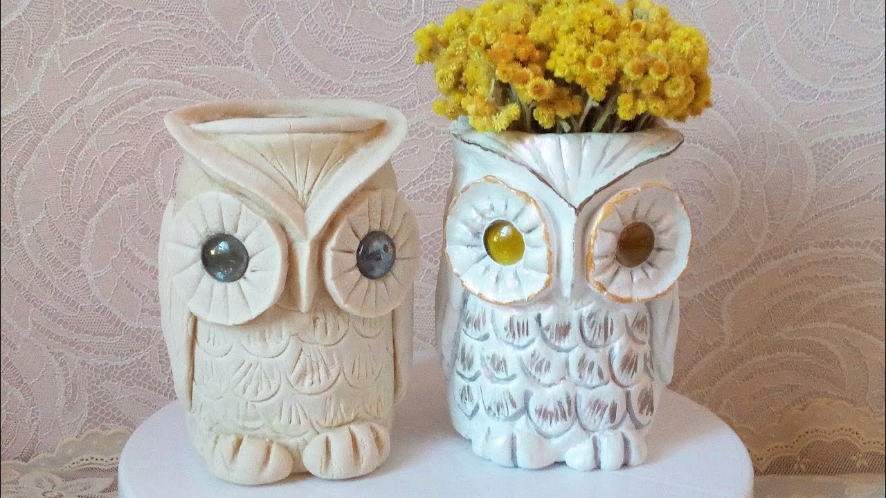Ваза - сова из стеклянной банки. DIY Glass jar decor. Поделки своими руками.