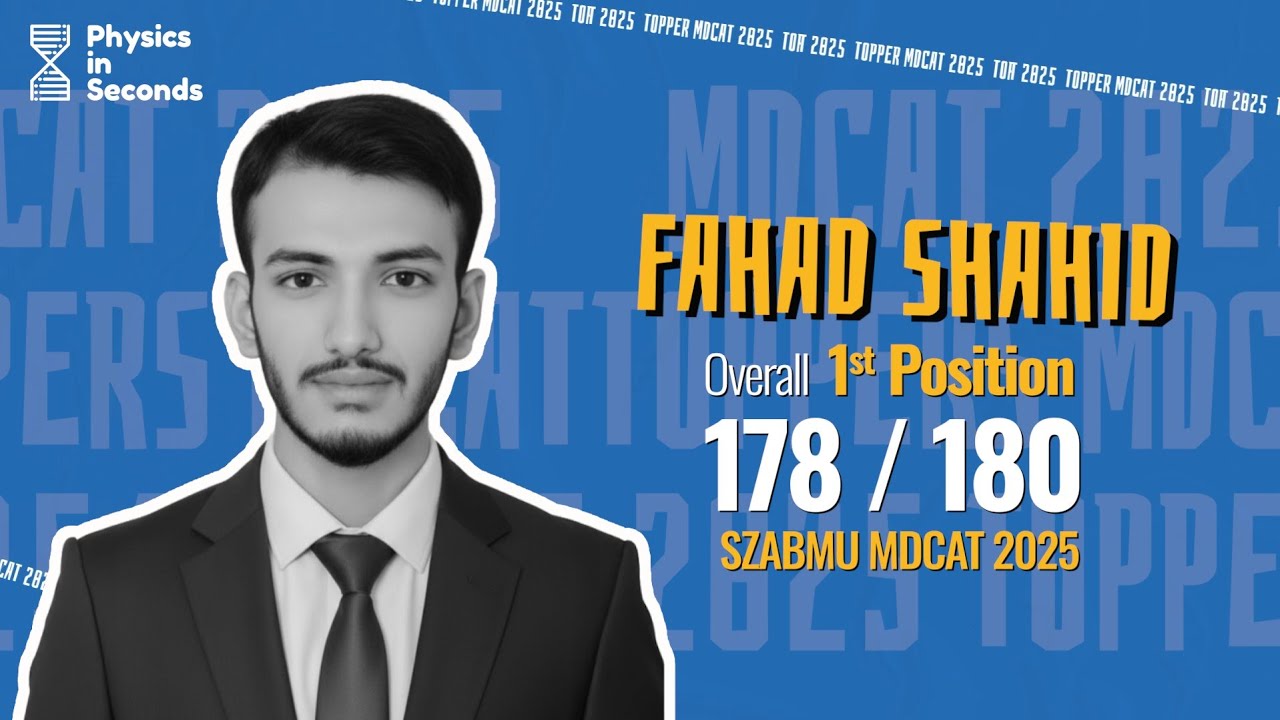 MDCAT 2025 1st Position - Fahad Shahid 178 / 180 