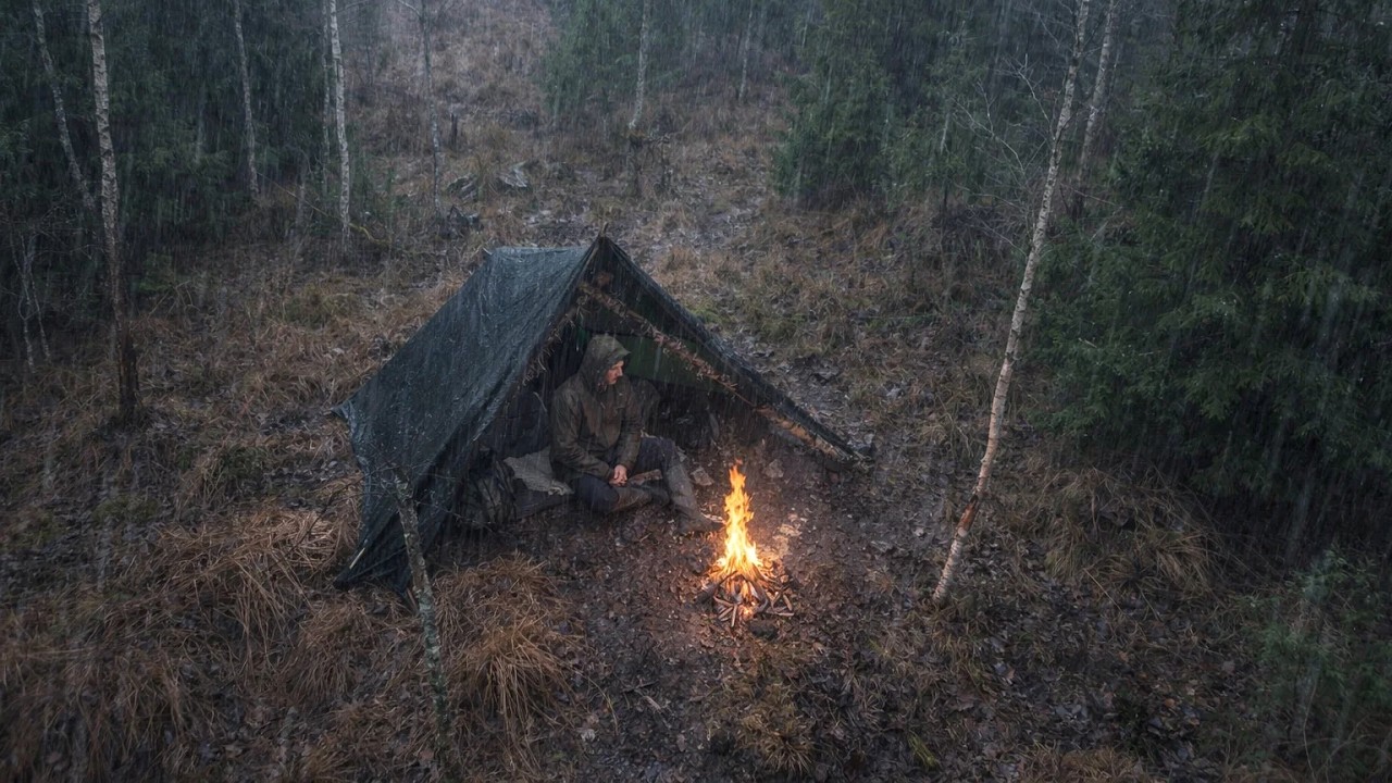 TARP VS RAIN IN WINTER - A Miserable Solo Camping Challenge