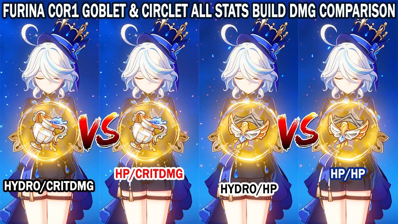 Furina C0R1 Goblet & Circlet All Stats Build DMG Comparison - HP vs Hydro vs Crit DMG