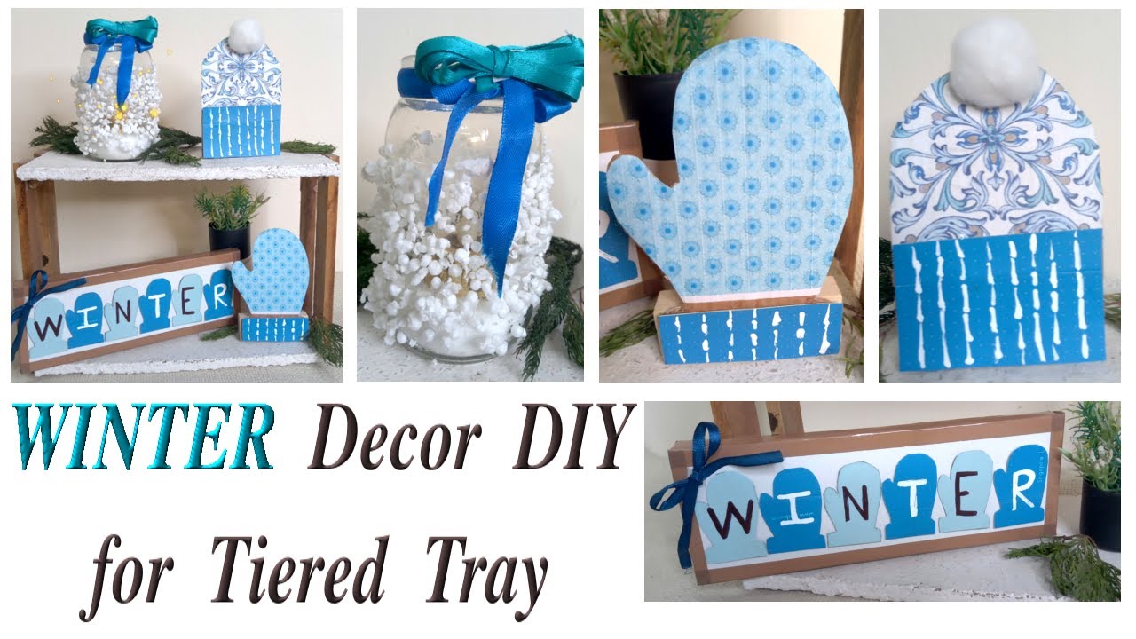 Non Christmas Winter Tiered Tray Decor DIY / Creative Winter Craft on the Cheap