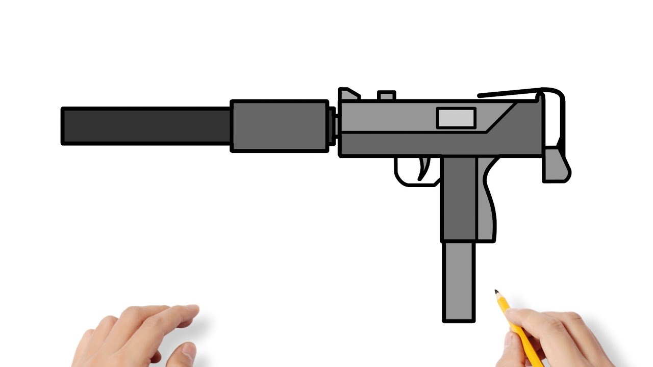 How to draw MAC-10 SMG step by step / drawing Uzi ingram mac 10 submachine gun easy