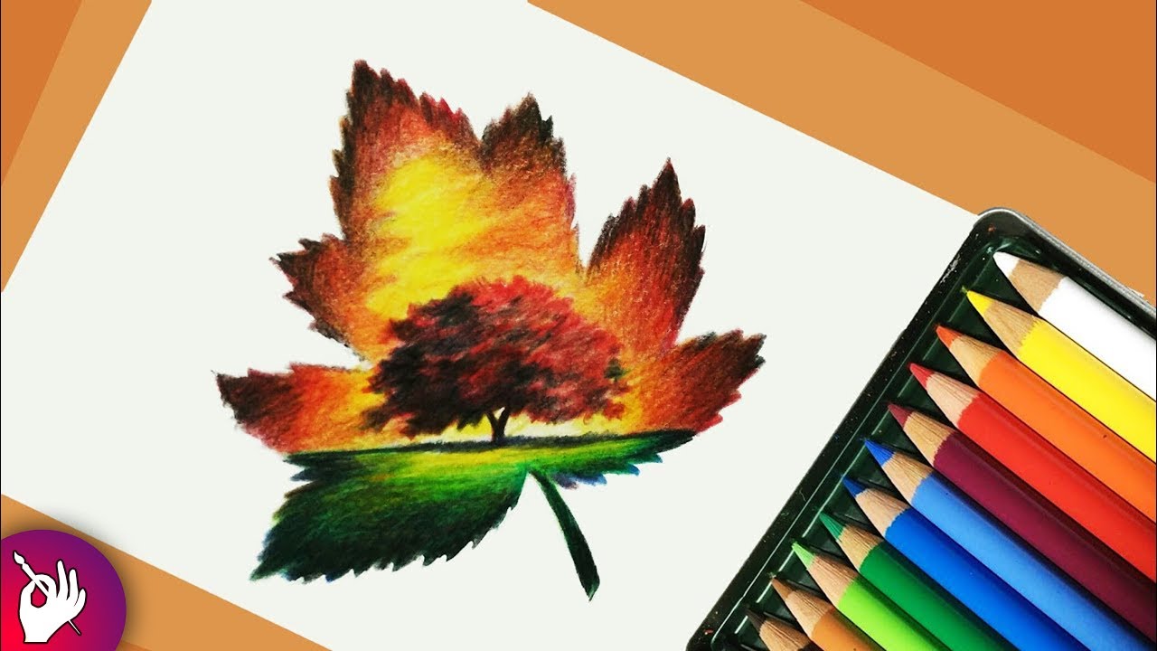 Scenery drawing with pencil colour - landscape scenery