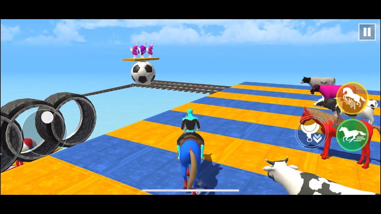 Long Slide Game with Blue Spiderman and Blue Horse 