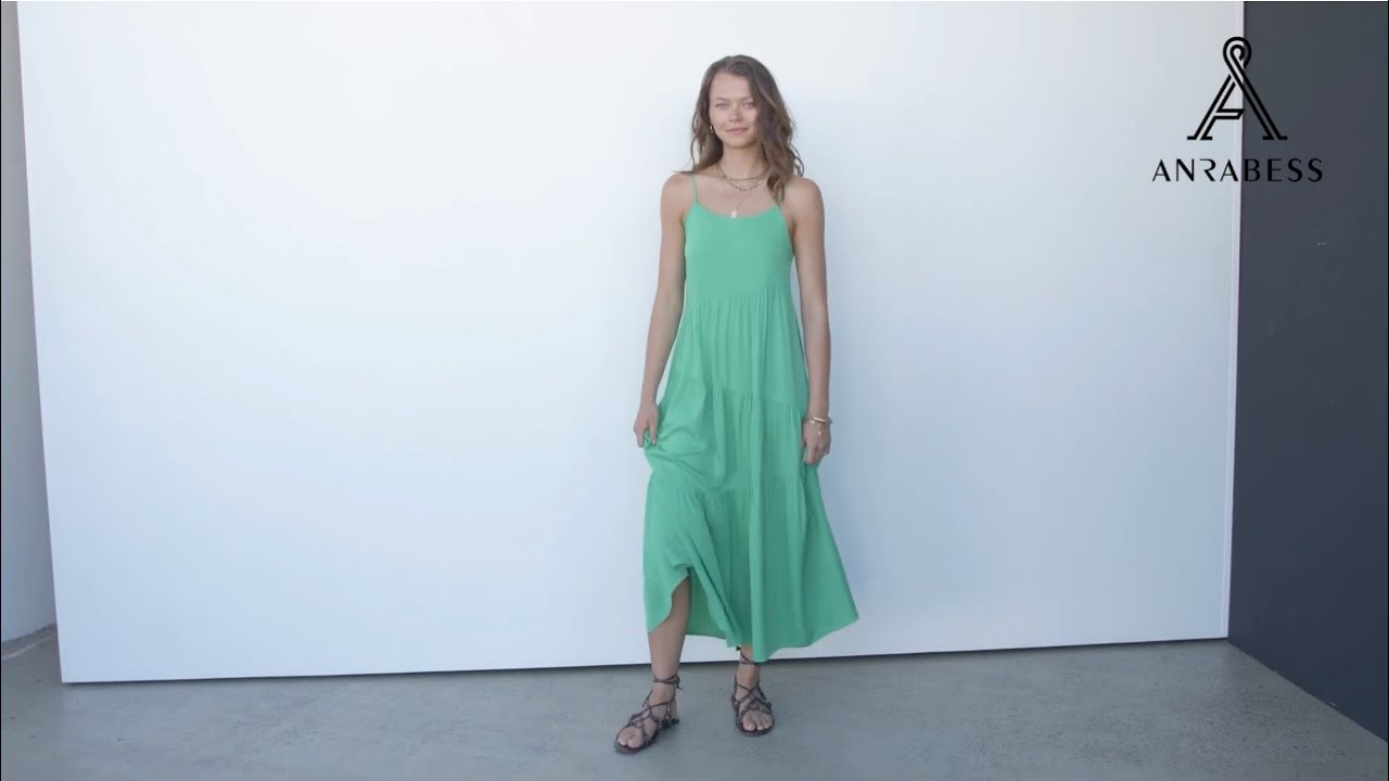 ANRABESS Best Seller Summer Casual Loose Spaghetti Strap Asymmetric Tiered Beach Maxi Long Dress