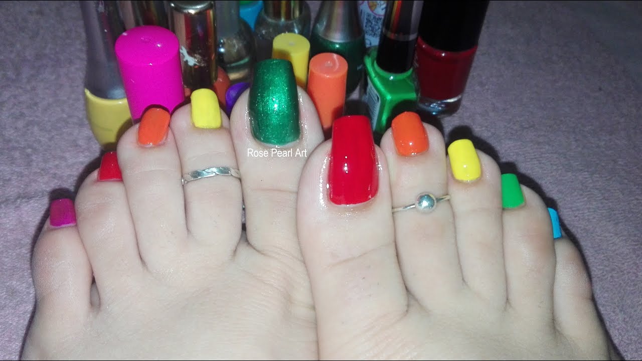 Multicolor Toe Nails Tutorial- Pedicure Nail Art for Spring and Summer-Unhas Decoradas | Rose Pearl