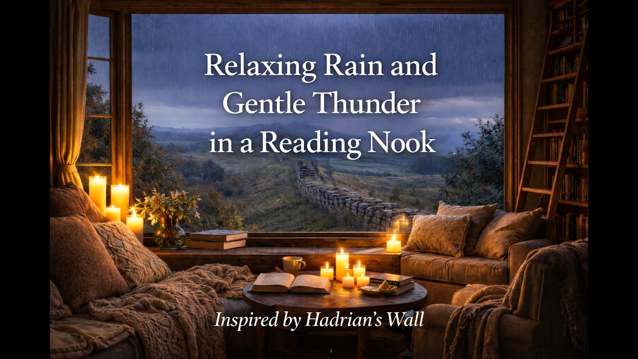 Gentle Rain & Soft Thunder for Sleep & Relaxation | Cozy Reading Nook | Hadrian’s Wall (4 Hours)