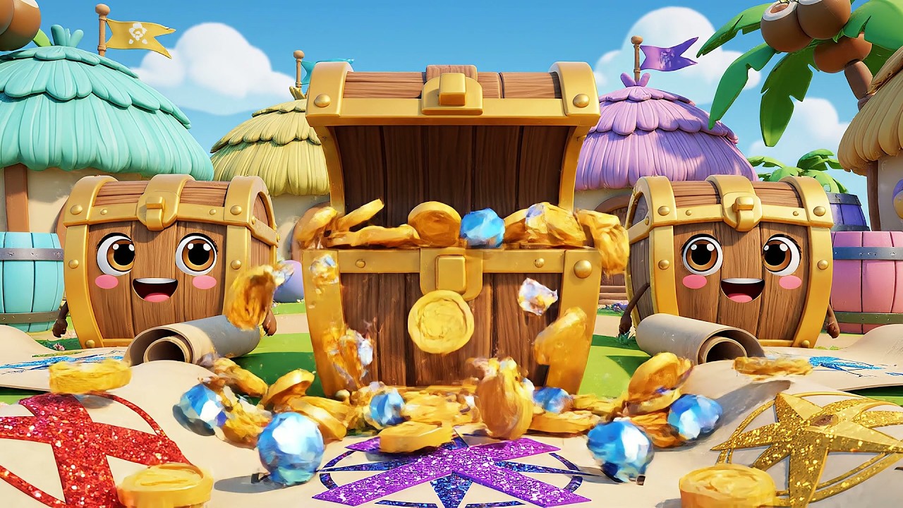 Siete Pequeños Cofres del Tesoro de Juguete | Canciones de Piratas y Números para Niños