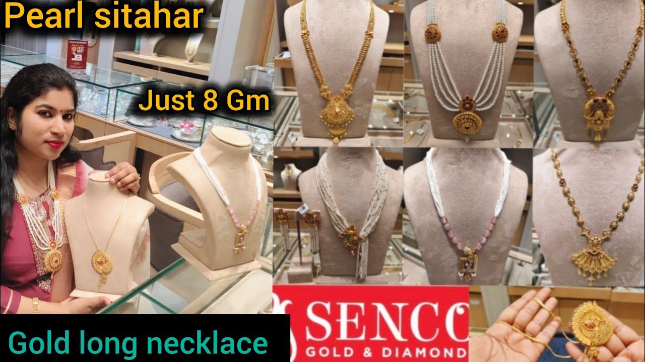 Senco Gold Pearl long necklace designs start 8 Gm| Pearl Sitahar designs/Gold long necklace designs