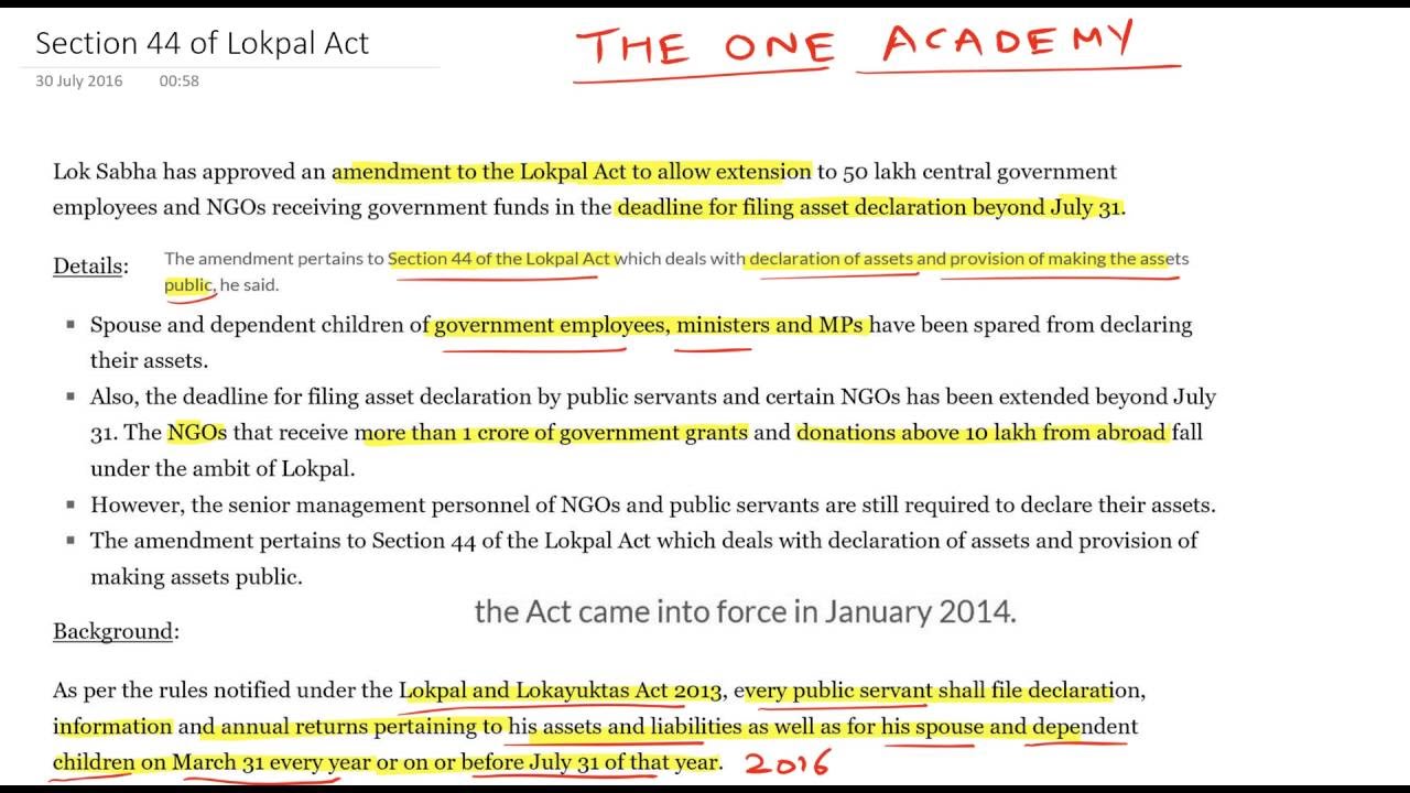 Section 44 Lokpal Act
