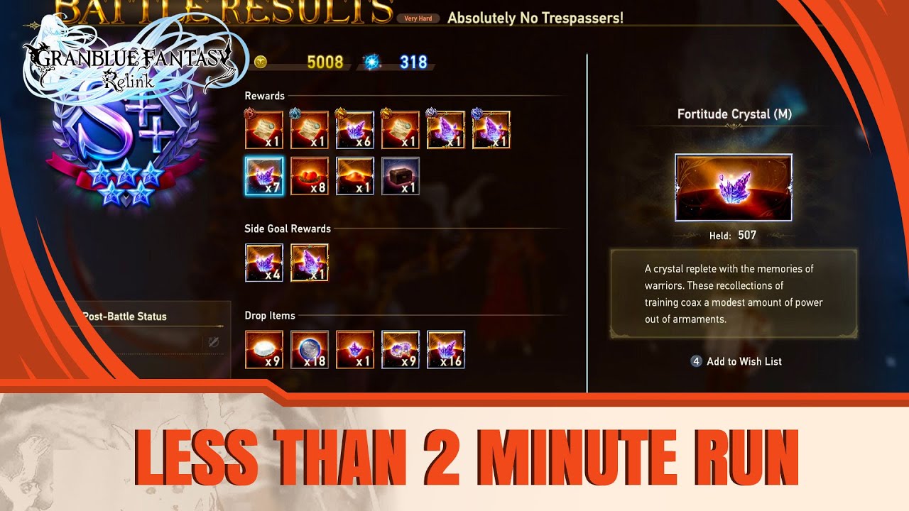 Granblue Fantasy: Relink - Very Hard Fortitude Crystal Farm Less Than 2 Minute