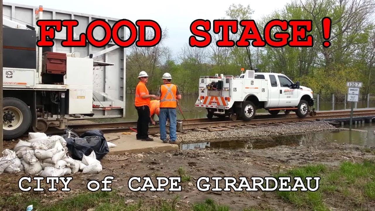 FLOOD STAGE! (Flood Gate Opened & Railroad Track Assembled) MISSISSIPPI RIVER - CAPE GIRARDEAU, MO