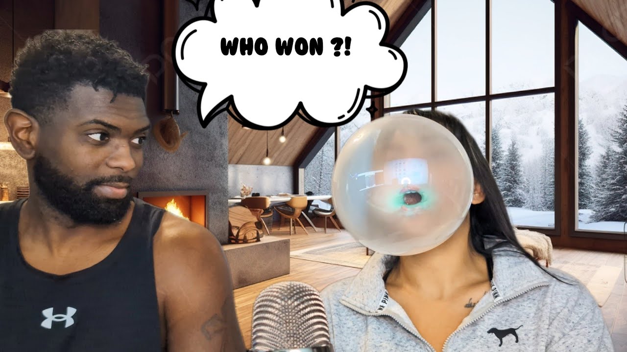 ASMR Chewing Dubble Bubble Fruit Flavor Gum With My Husband , Who Blew The Biggest Bubble