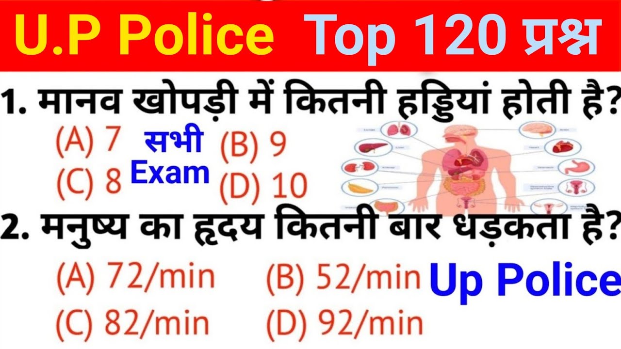 मानव शरीर | up Police Exam | up Police constable exam | Top 130 GK/GS questions |Railway exam
