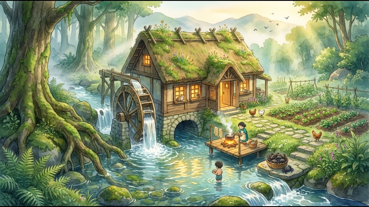 A Quiet Morning by the Mountain Stream 🦀 | Fresh Caught River Crabs & Homemade Noodle Soup | Ghibli