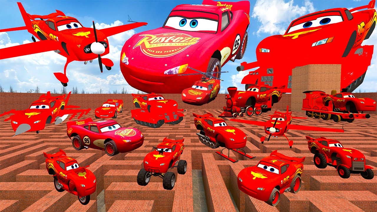 ALL TYPES LIGHTNING MCQUEEN CARS PLANE TRAIN MOTORCYCLE HELICOPTER TANK BIG MAZE Garry's Mod