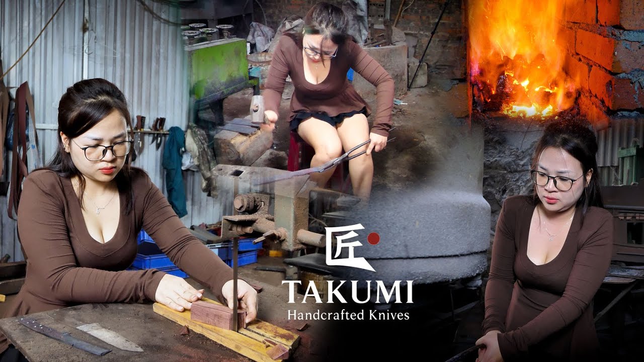 TAKUMI KNIVES | Hot Girl Blacksmith Turns Car Leaf Spring into a Garasuki Knife &ndash; Insane Finish!