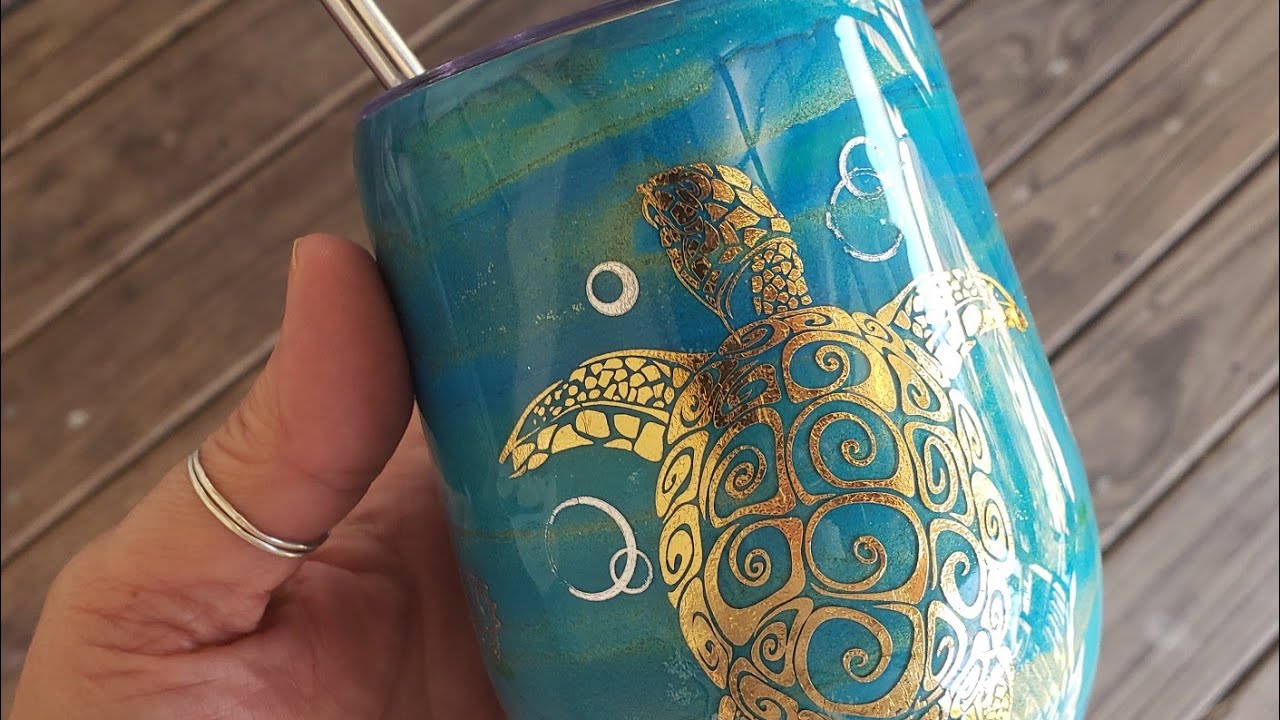 Sea Turtle Ocean Inspired Tumbler! Temporary Tattoo! Alcohol Inks!