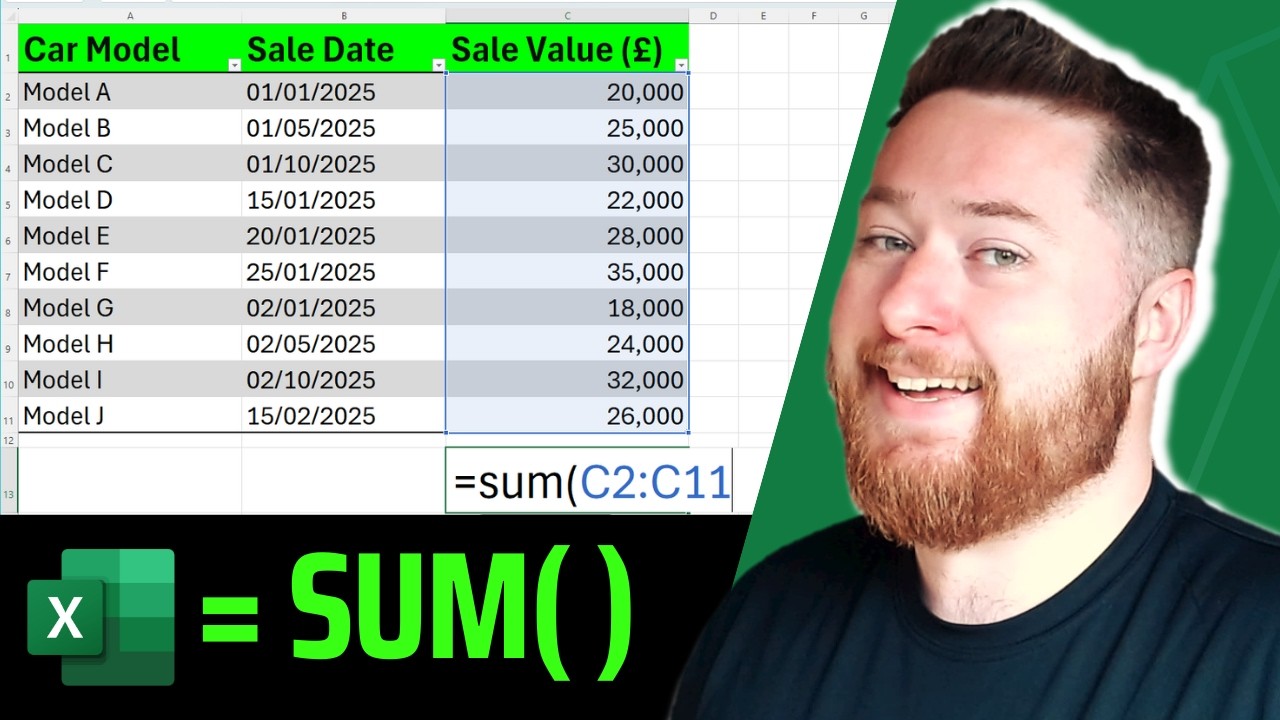 Microsoft Excel SUM function Example in UNDER 60 SECONDS!