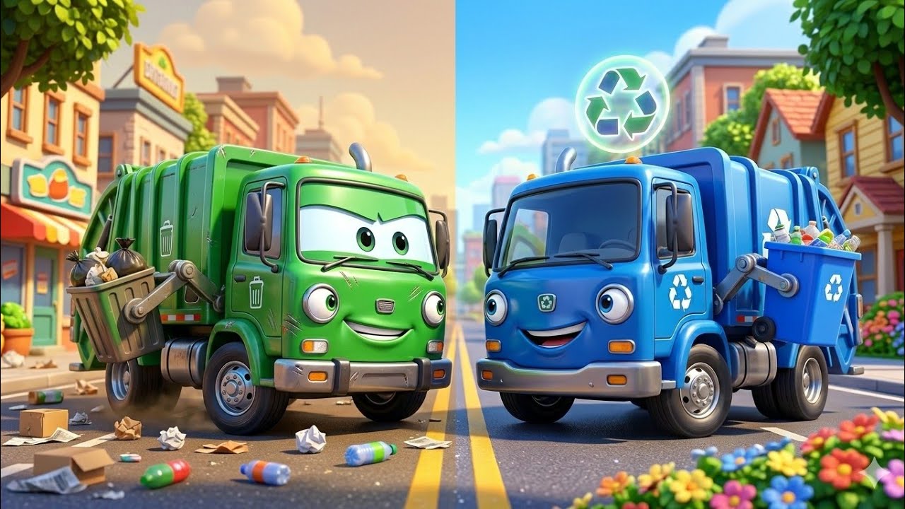 Garbage Truck vs Recycling Truck – The Clean City Challenge | Fun Learning Truck Song for Kids
