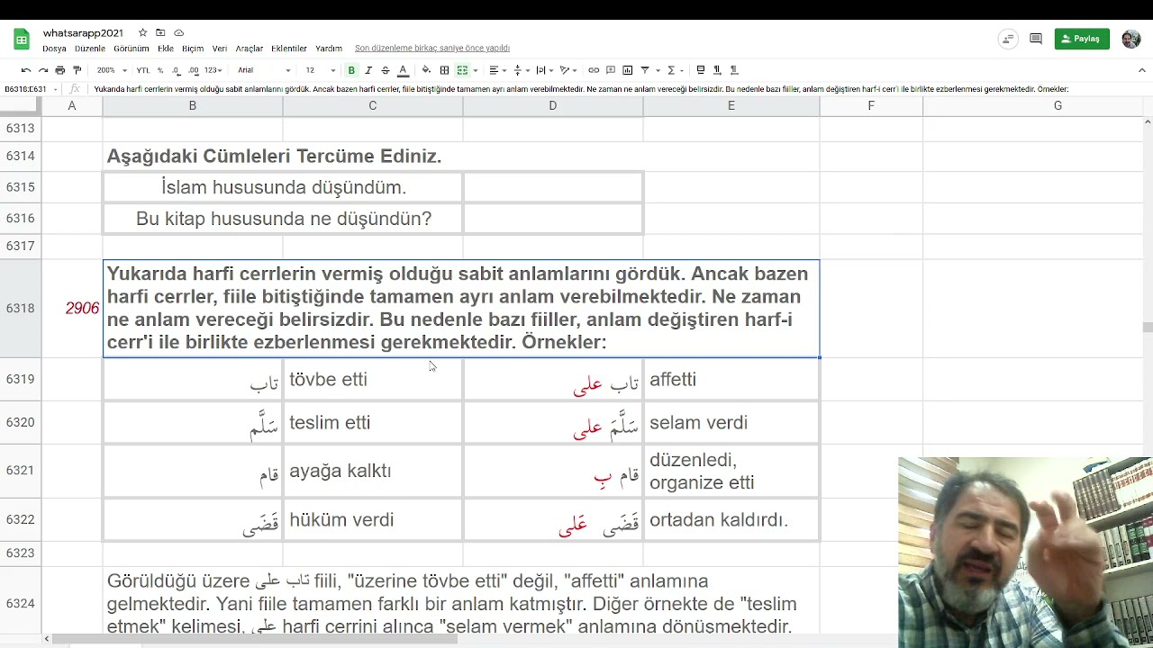 whatsarapp 29. hafta konu anlatımı: Harf-i Cerrlerin anlam değiştirmesi, تفعيل kalıbı