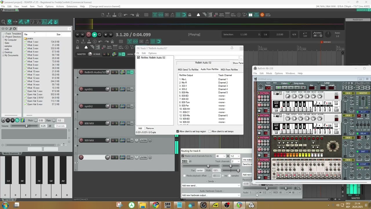Propellerhead Rebirth in Reaper  (Rewire) First try