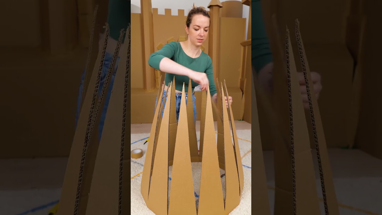 Parents build epic cardboard castle 🏰 with royal results!👑 #diycrafts