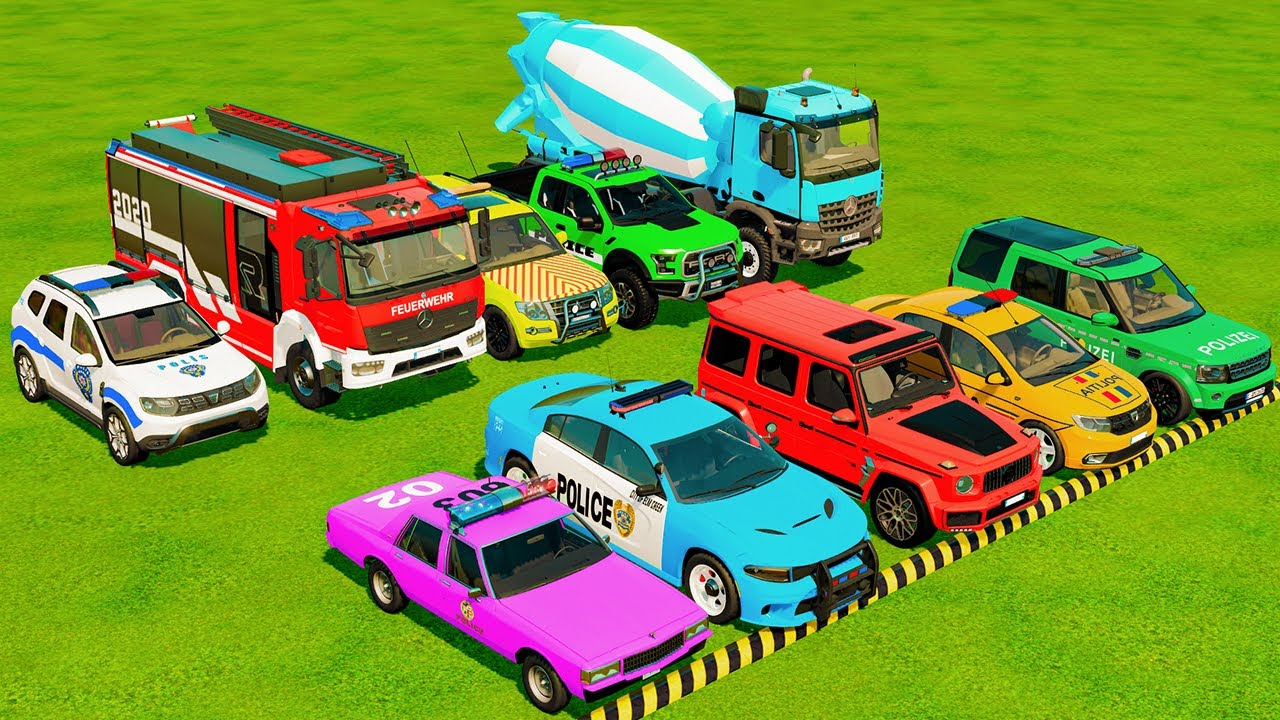 TRANSPORTING ALL POLICE CARS and AMBULANCE EMERGENCY VEHICLES WITH MERCEDES POLICE TRUCKS ! FS22