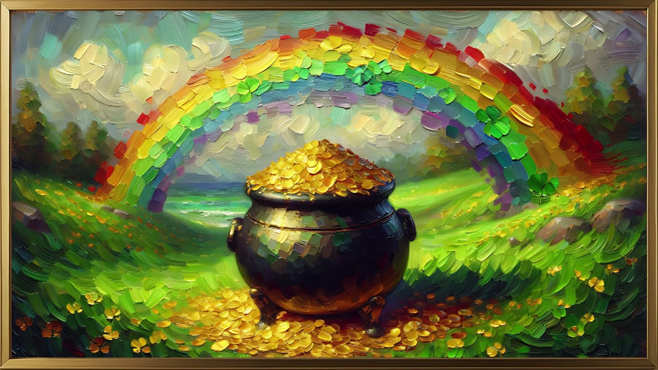 Saint Patrick's Day | Pot of gold, rainbow & lucky clovers Frame TV art #stpatricksday #potofgold