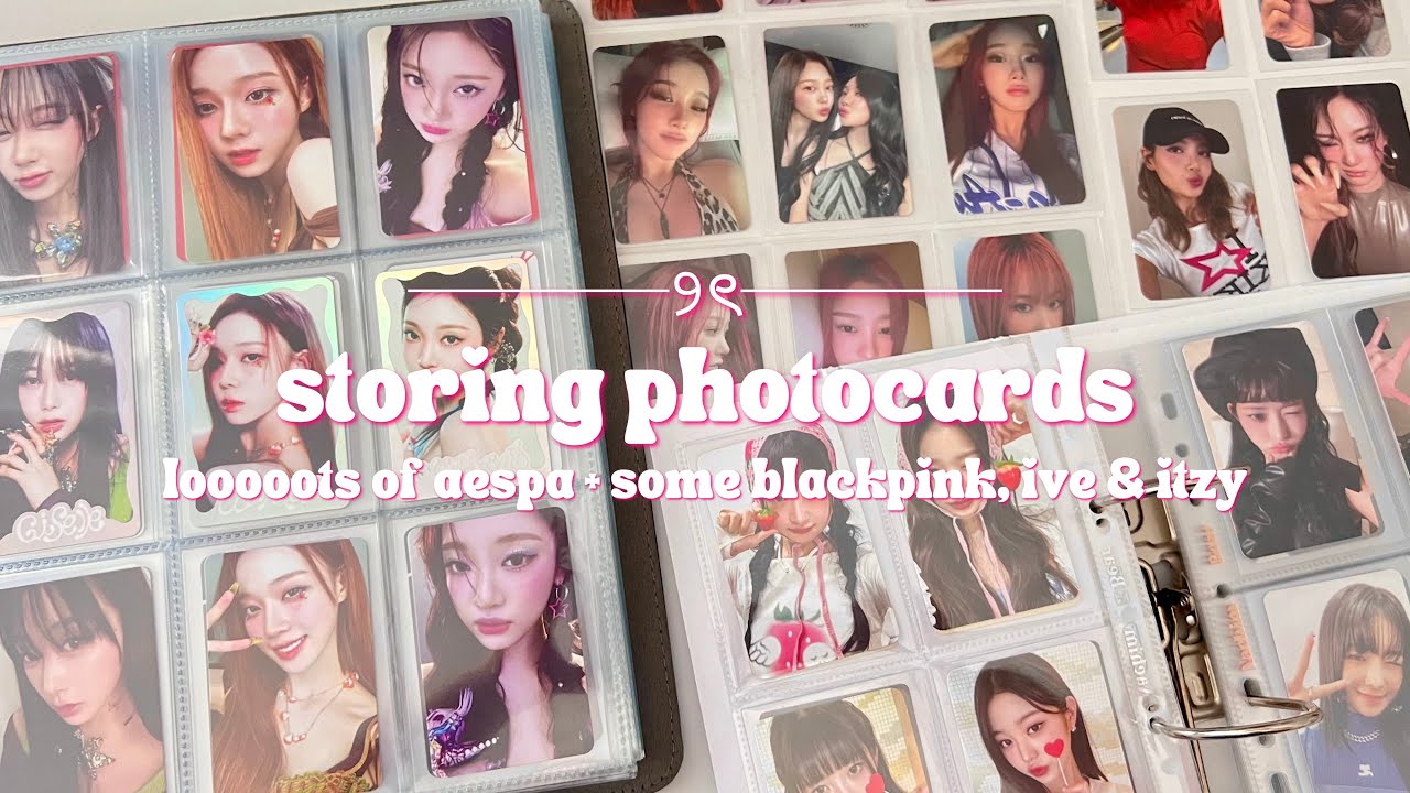 sorting and storing kpop photocards ⋆.𐙚 ̊ mostly aespa ot4 + giselle, ive, blackpink and itzy