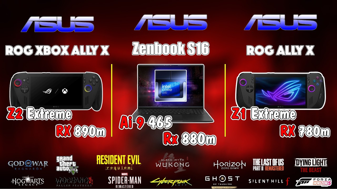 Asus: Rog Xbox Ally X & Zenbook S16 & Rog Ally X Gaming Test 1080p: RDNA 3.5 (890M/880M/780M) Power!