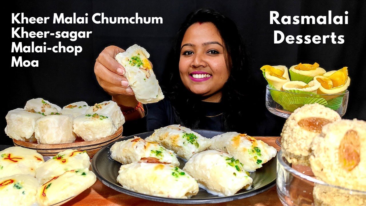 Eating 🤤 Indian Desserts | Malai Chop, Malai Chumchum, Rasmalai, Moa - Sweets Mukbang ASMR