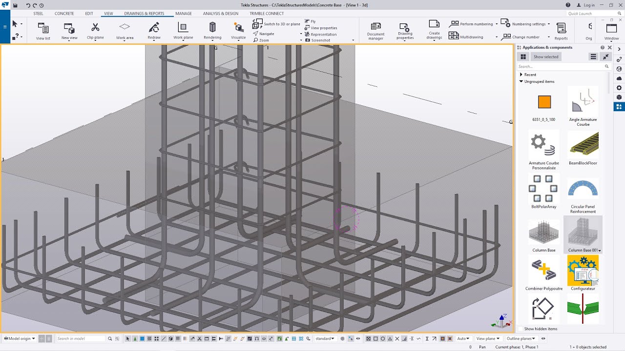 Custom Component of a Concrete Column Base with Rebars | Tekla Structures