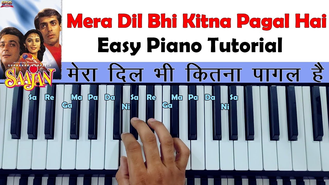 Mera Dil Bhi Kitna Pagal Hai - Piano Tutorial 2022 (with notes) | Sanjay Duttt, Madhuri Dixit