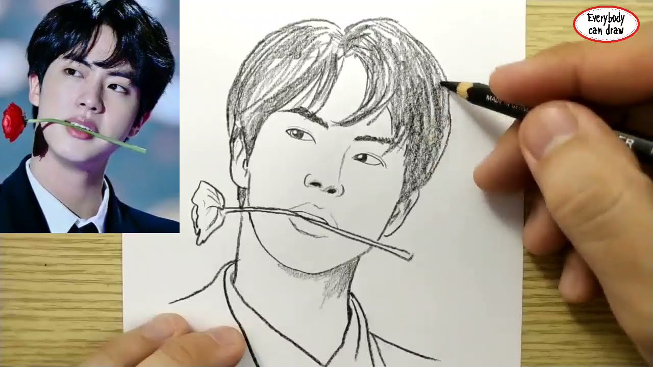 VERY EASY , How to draw jin bts / learn drawing academy