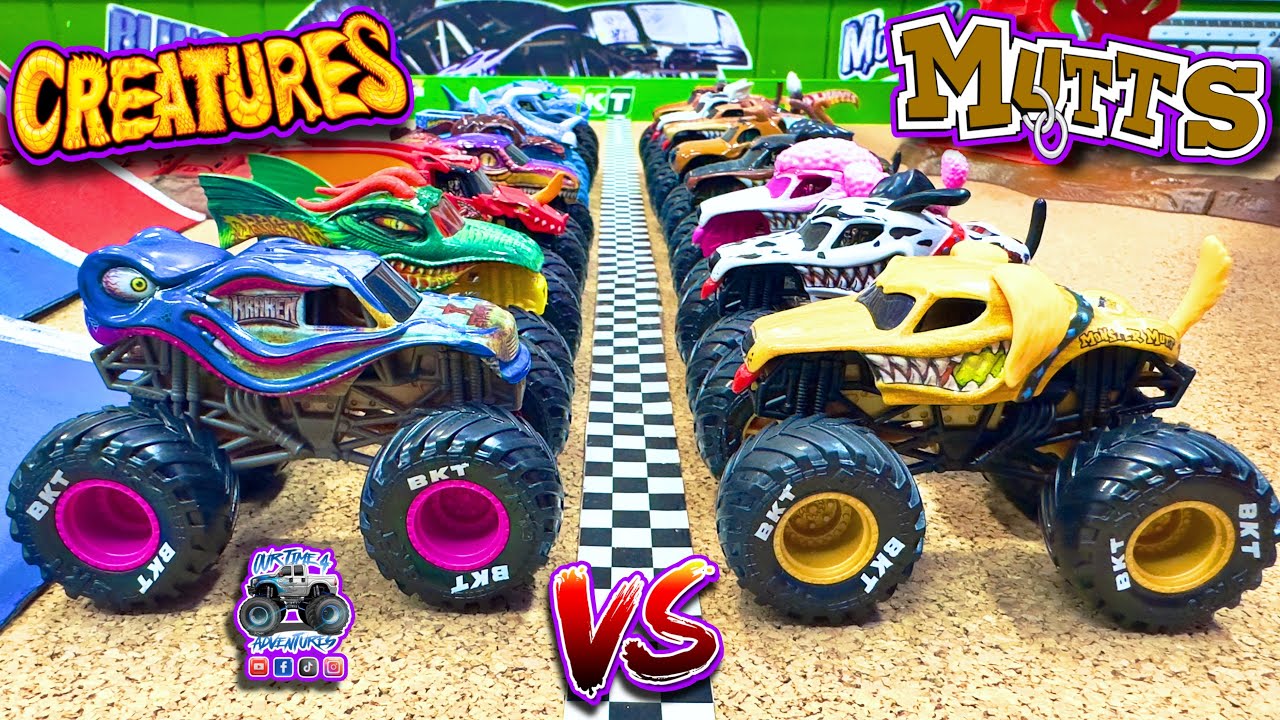 Toy Diecast Monster Truck Racing Tournament | Round #39 | Monster Jam CREATURES 🆚 MONSTER MUTTS