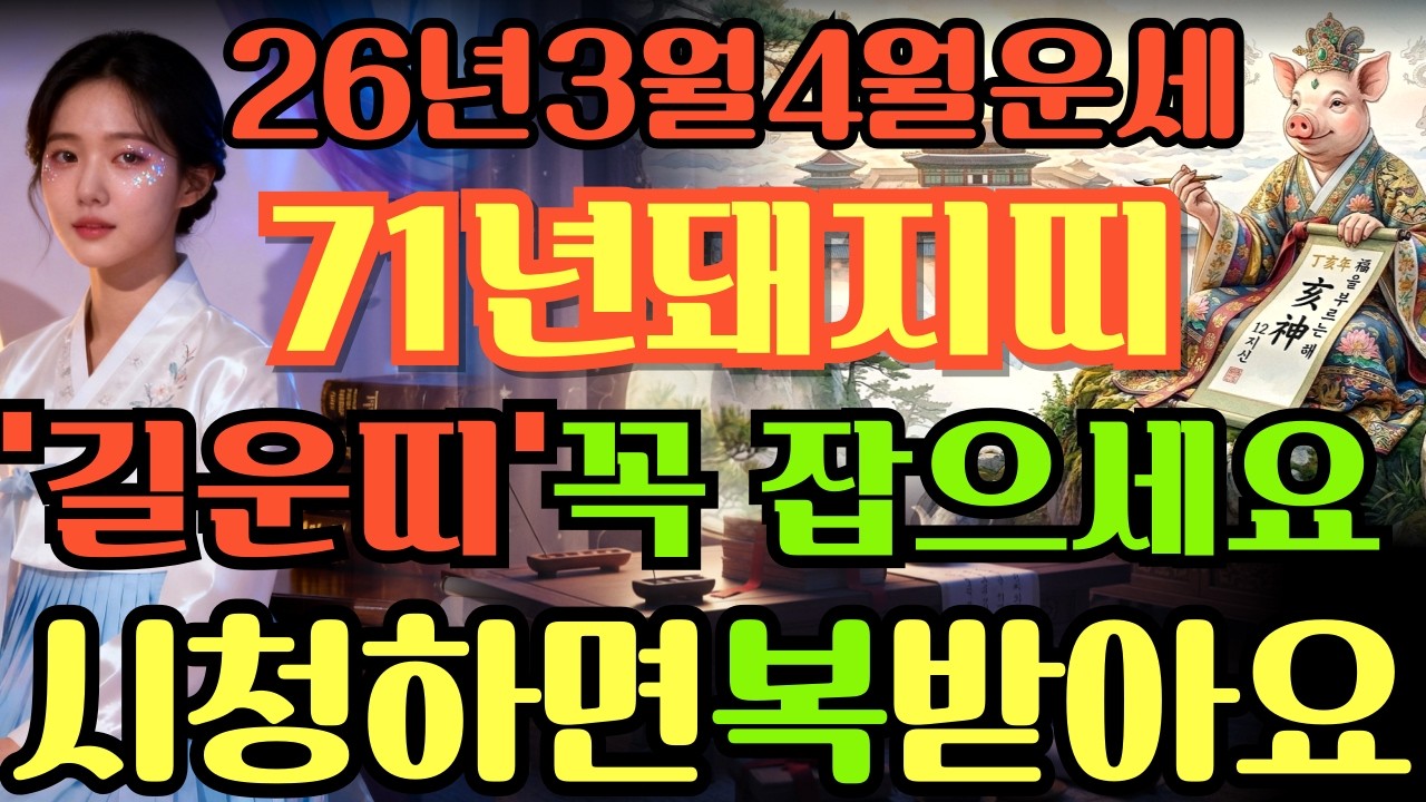 [71년돼지띠26년3월,4월운세]시청하면복이오는1971년신해생돼지띠26년3월,4월운세