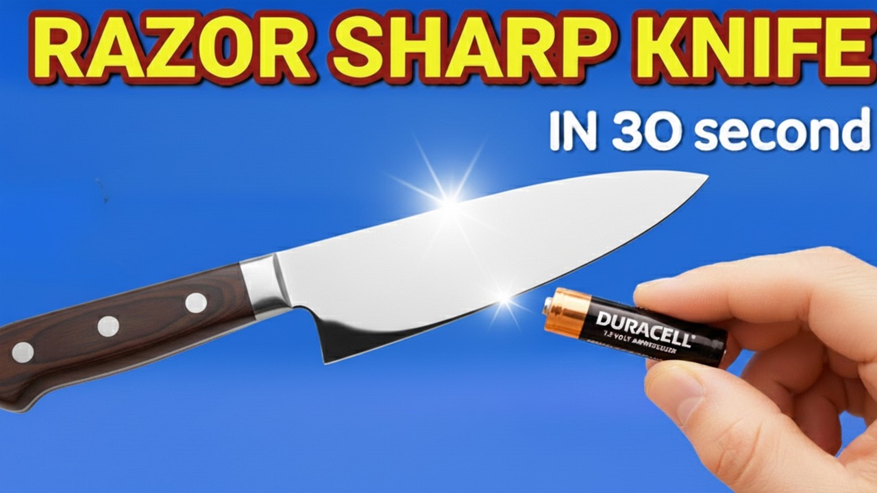 Потрясающе! Заточите любой нож до бритвенной остроты всего за минуту, используя старую батарейку.