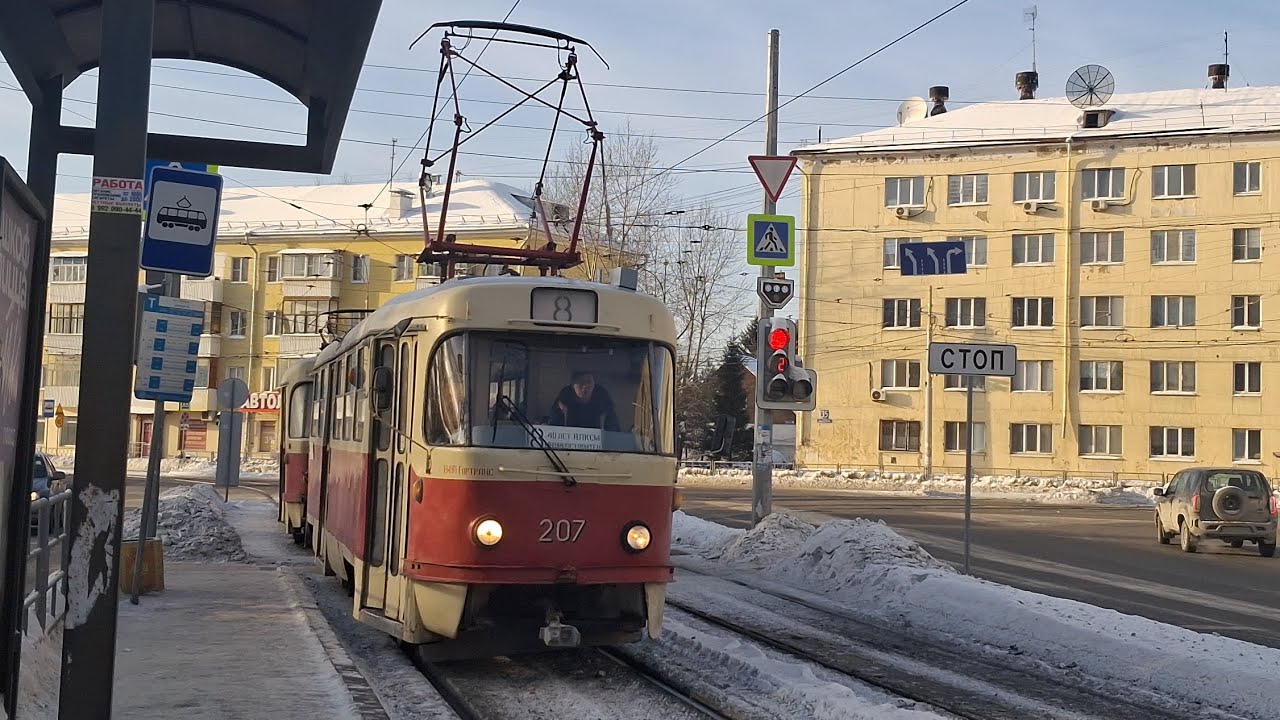 Поездка на трамвае Tatra T3SU | номер 207+208 | маршрут 8 | Екатеринбург 